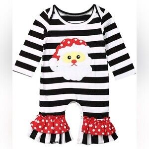 Tong Bei Oi Santa Baby Girls Jumpsuit Long Sleeve Ruffle Bell Bottom Romper 0-3M